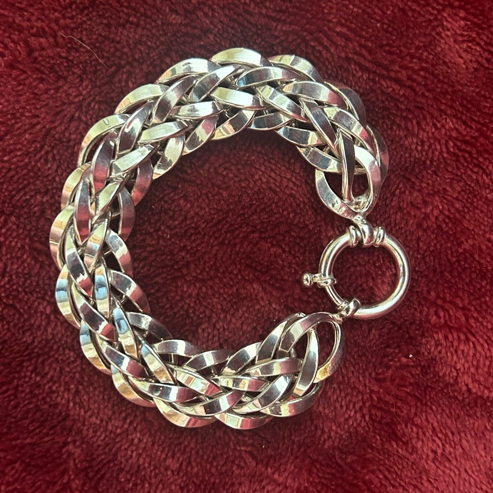 Sterling Silver Woven Link Turkish Bracelet, Large Spring Ring Clasp